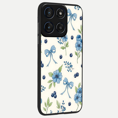  Blue Flower And Bow back cover For Moto Edge 60 Fusion slim fit glass case with vibrant aesthetic design