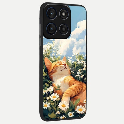  Cat And Flowers View back cover For Moto Edge 60 Fusion slim fit glass case with vibrant aesthetic design