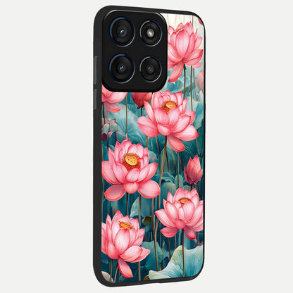  Celestial Pink Lotus back cover For Moto Edge 60 Fusion slim fit glass case with vibrant aesthetic design