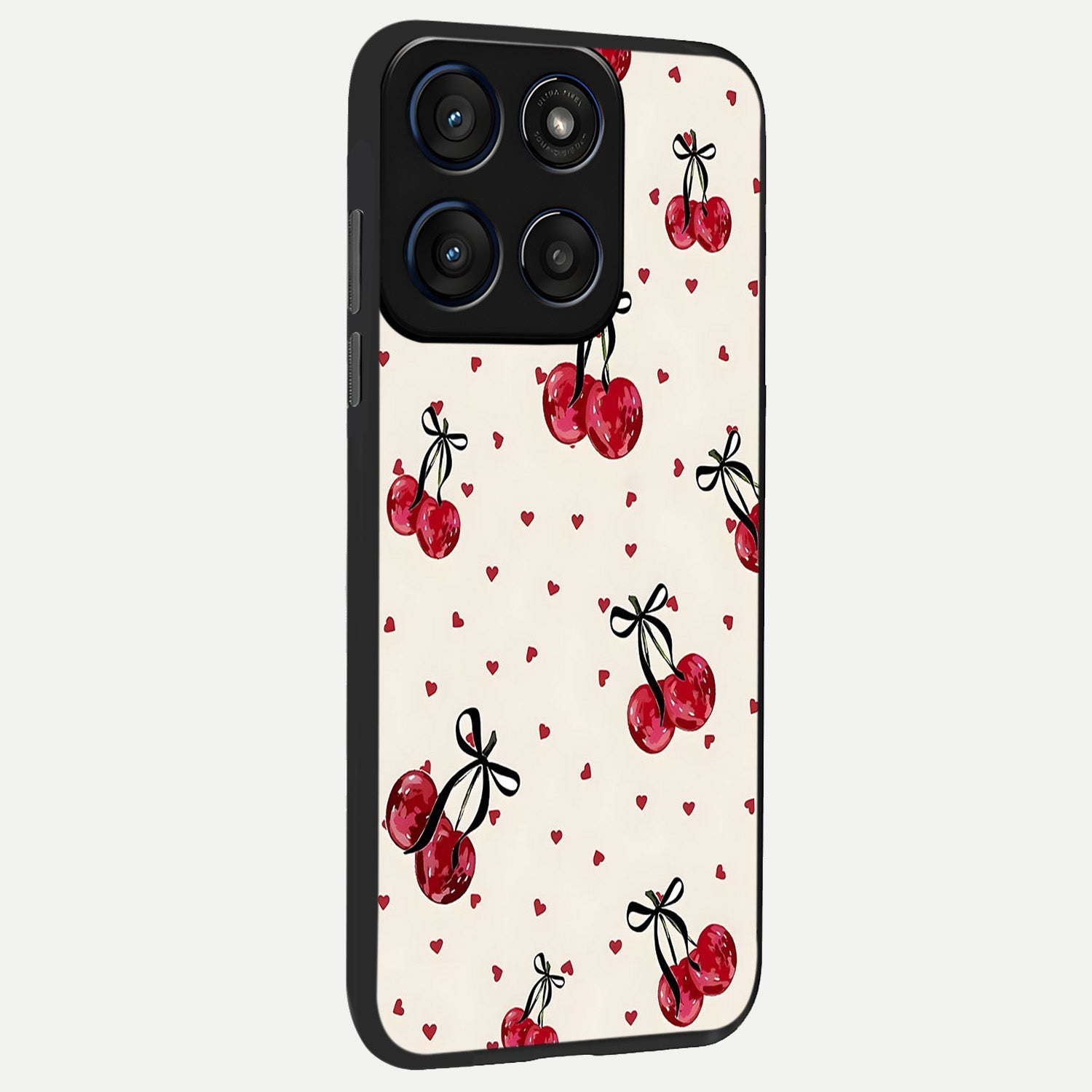  Cherry Heart Bow back cover For Moto Edge 60 Fusion slim fit glass case with vibrant aesthetic design