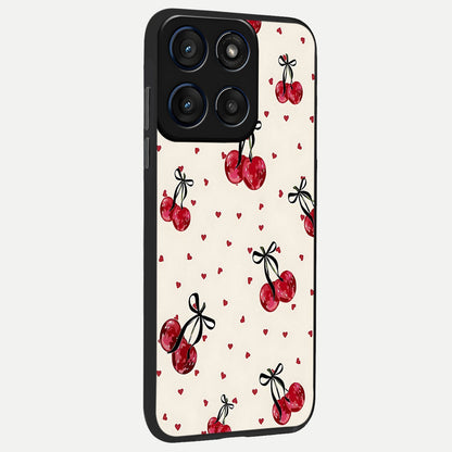  Cherry Heart Bow back cover For Moto Edge 60 Fusion slim fit glass case with vibrant aesthetic design