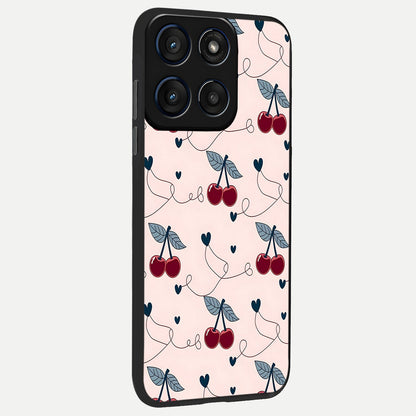  Cherry Heart Line back cover For Moto Edge 60 Fusion slim fit glass case with vibrant aesthetic design