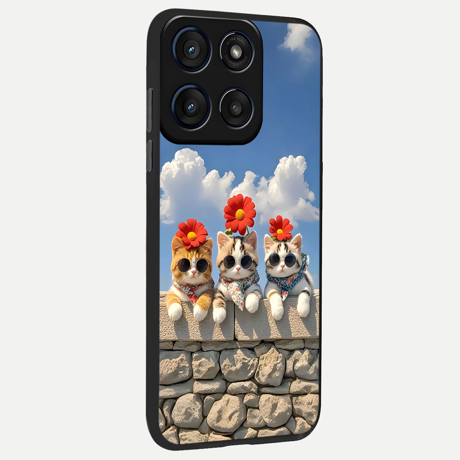  Floral Kitty Squad back cover For Moto Edge 60 Fusion slim fit glass case with vibrant aesthetic design