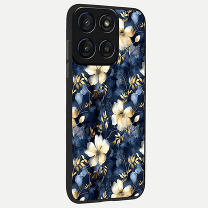  Golden Midnight Bloom back cover For Moto Edge 60 Fusion slim fit glass case with vibrant aesthetic design