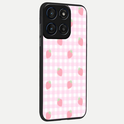  Strawberry Picnic Love back cover For Moto Edge 60 Fusion slim fit glass case with vibrant aesthetic design