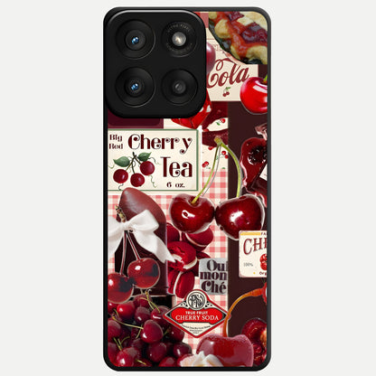  Aesthetic Cherry Tea Glass Case For Moto Edge 60 Pro back cover – full design glossy printed glass finish