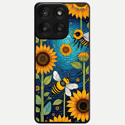  Bees And Sunflowers Glass Case For Moto Edge 60 Pro back cover – full design glossy printed glass finish