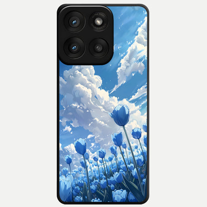  Blue Tulip Clouds Glass Case For Moto Edge 60 Pro back cover – full design glossy printed glass finish