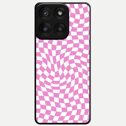  Bubblegum Check Wave Glass Case For Moto Edge 60 Pro back cover – full design glossy printed glass finish