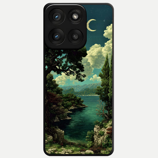  Celestial Lake Peace Glass Case For Moto Edge 60 Pro back cover – full design glossy printed glass finish