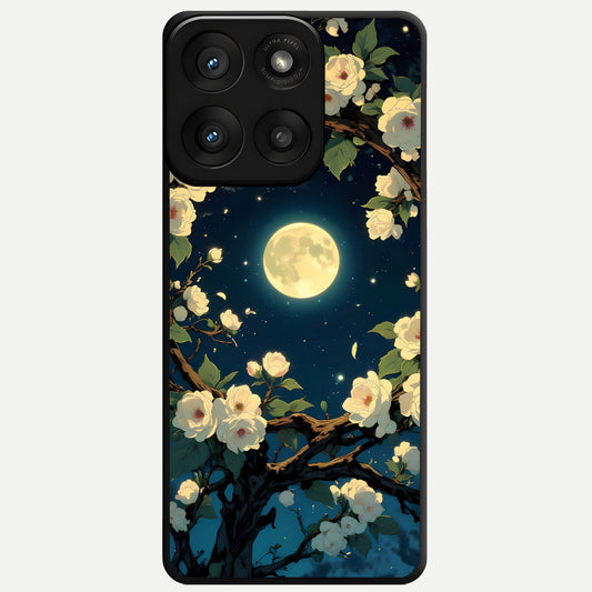  Celestial Moon And Flower Glass Case For Moto Edge 60 Pro back cover – full design glossy printed glass finish