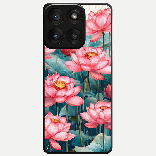  Celestial Pink Lotus Glass Case For Moto Edge 60 Pro back cover – full design glossy printed glass finish
