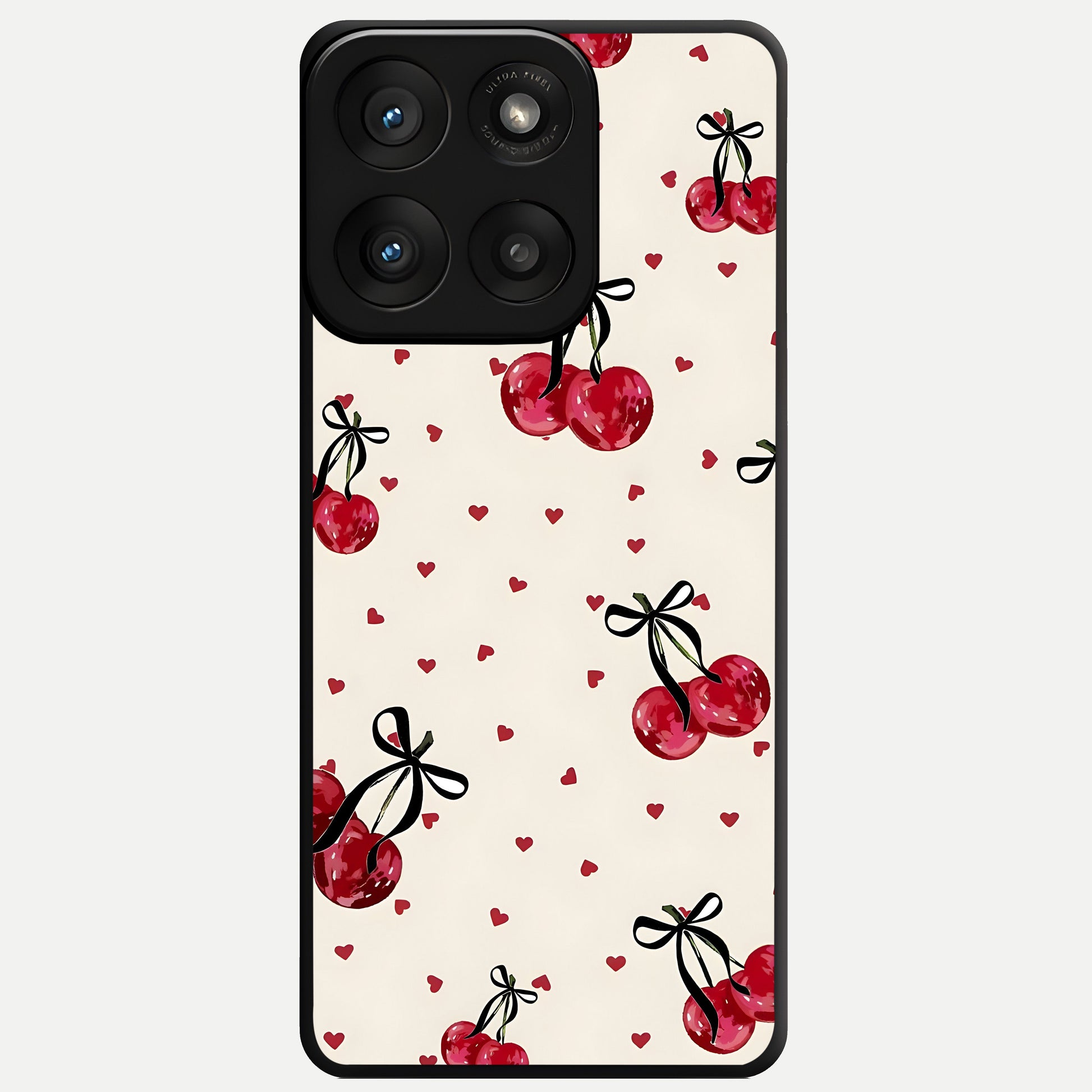  Cherry Heart Bow Glass Case For Moto Edge 60 Pro back cover – full design glossy printed glass finish