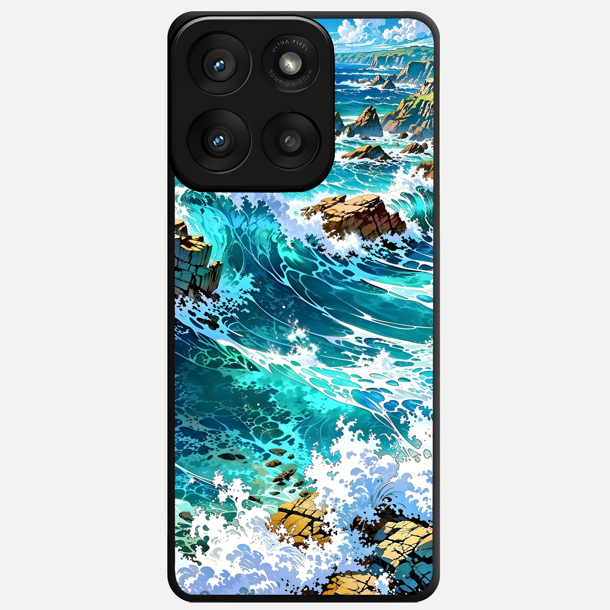  Coastal Blue Waves Glass Case For Moto Edge 60 Pro back cover – full design glossy printed glass finish