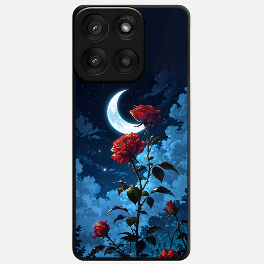  Crimson Rose Moon Glass Case For Moto Edge 60 Pro back cover – full design glossy printed glass finish