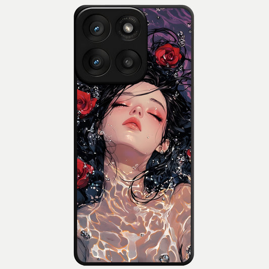  Crimson Rose Serenity Glass Case For Moto Edge 60 Pro back cover – full design glossy printed glass finish