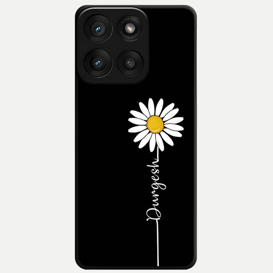  Custom Name White Flower Glass Case For Moto Edge 60 Pro back cover – full design glossy printed glass finish