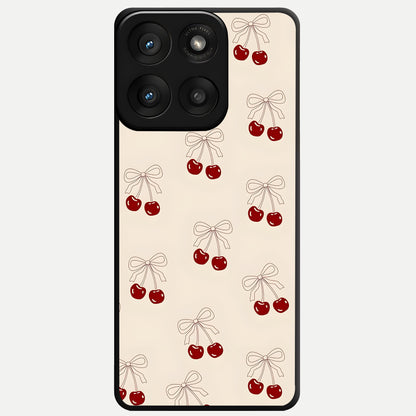  Cute Cherry Pattern Glass Case For Moto Edge 60 Pro back cover – full design glossy printed glass finish
