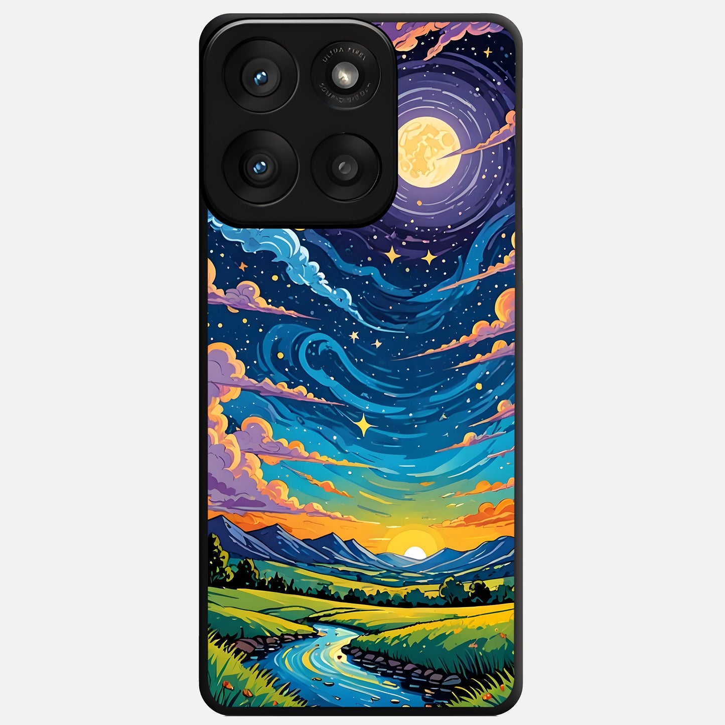  Dreamy Night Landscape Glass Case For Moto Edge 60 Pro back cover – full design glossy printed glass finish