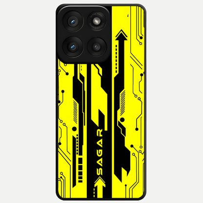  Electric Pulse CYBERPUNK Custom Name Glass Case For Moto Edge 60 Pro back cover – full design glossy printed glass finish