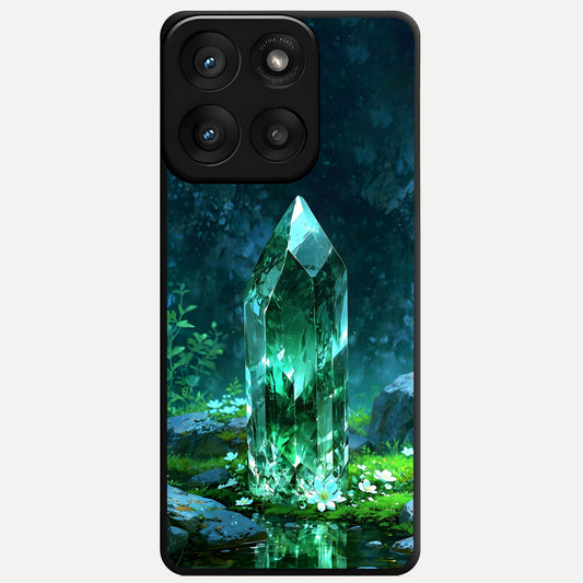  Emerald Light Crystal Glass Case For Moto Edge 60 Pro back cover – full design glossy printed glass finish