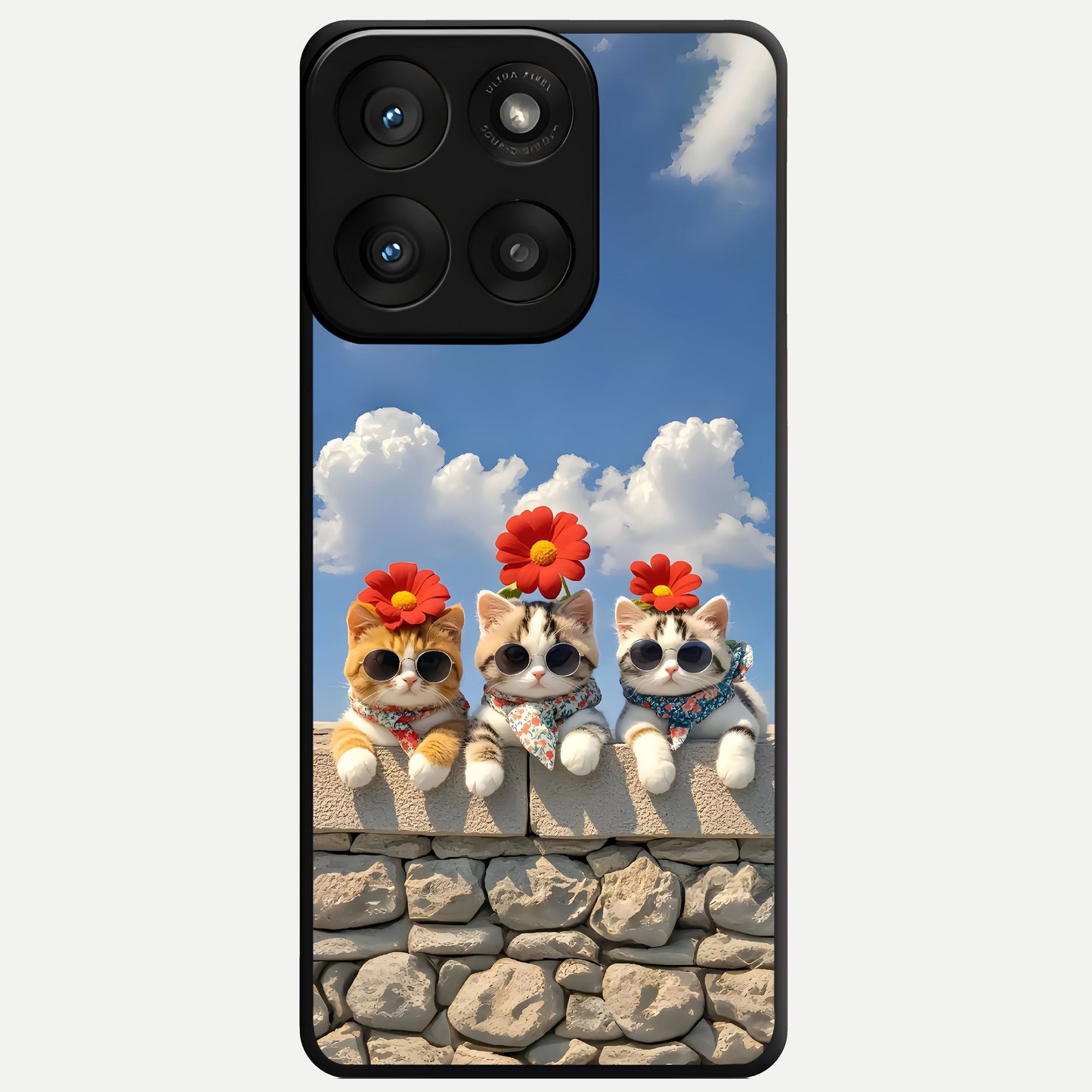  Floral Kitty Squad Glass Case For Moto Edge 60 Pro back cover – full design glossy printed glass finish