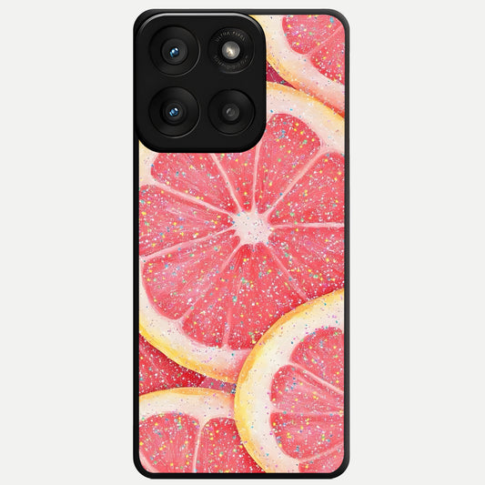  Glitter Grapefruit Glass Case For Moto Edge 60 Pro back cover – full design glossy printed glass finish