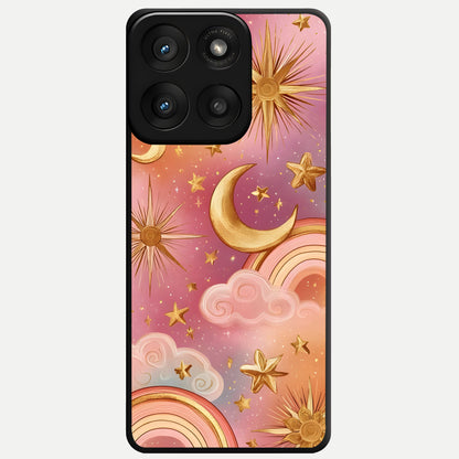  Golden Celestial Dreams Glass Case For Moto Edge 60 Pro back cover – full design glossy printed glass finish