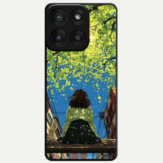  Golden Leaves Glow Glass Case For Moto Edge 60 Pro back cover – full design glossy printed glass finish