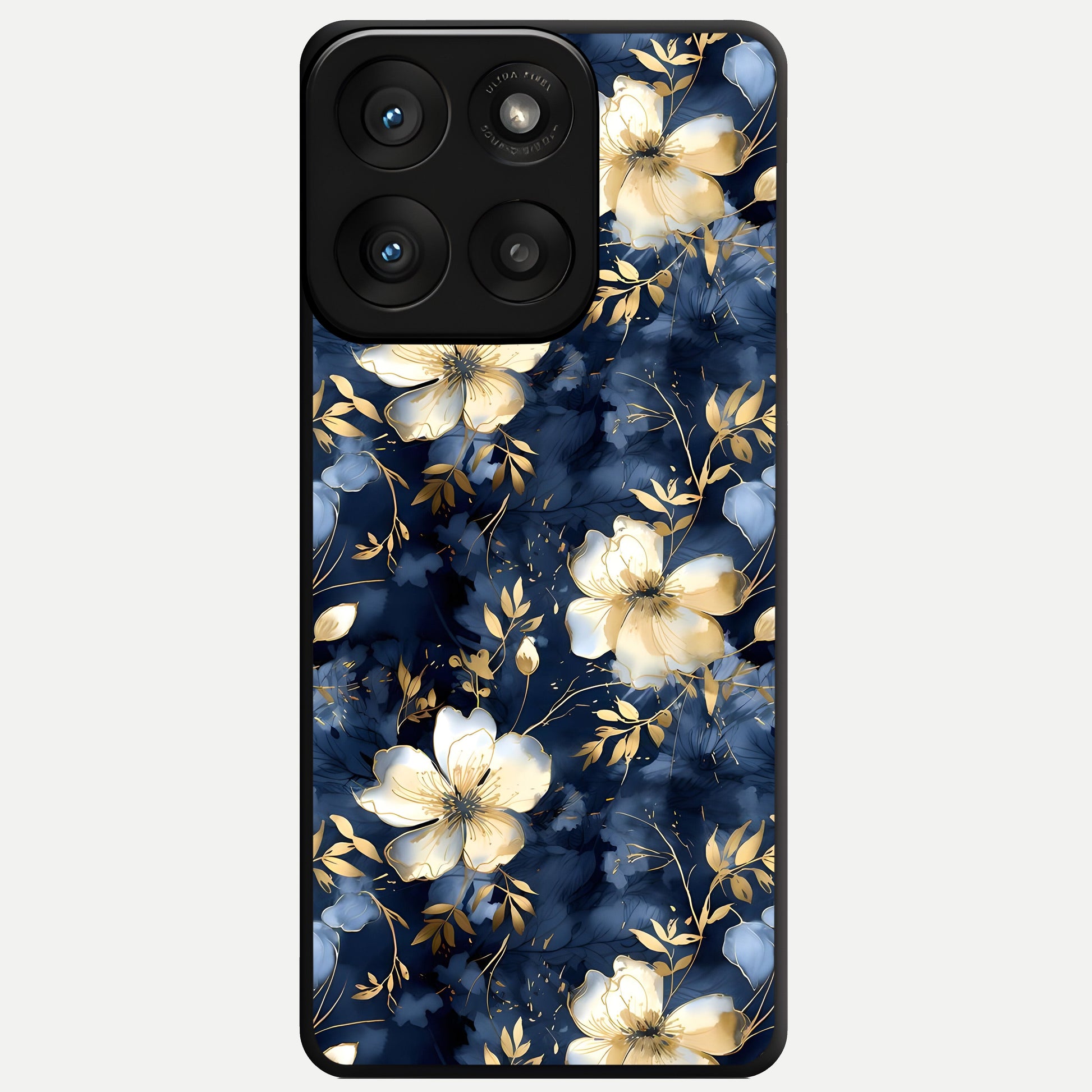  Golden Midnight Bloom Glass Case For Moto Edge 60 Pro back cover – full design glossy printed glass finish
