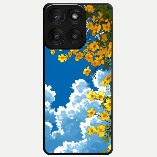  Golden Petal Sky Glass Case For Moto Edge 60 Pro back cover – full design glossy printed glass finish