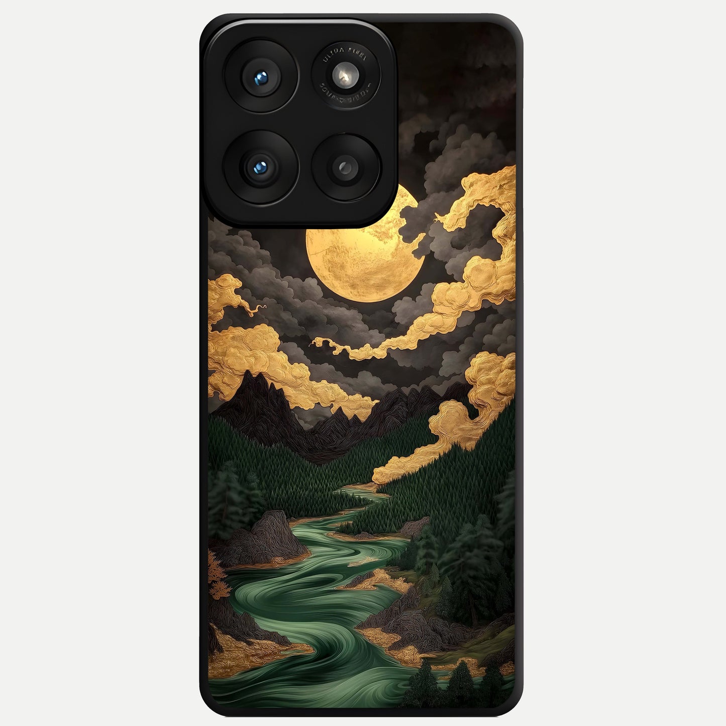  Golden River Moon Glass Case For Moto Edge 60 Pro back cover – full design glossy printed glass finish