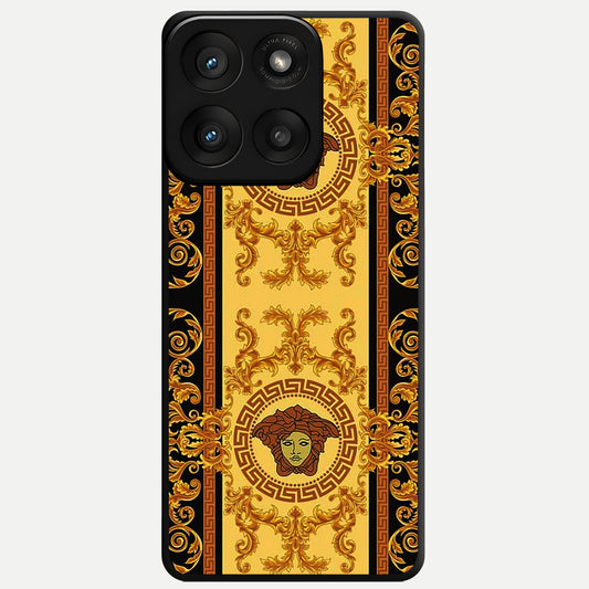  Golden Royal Heritage Glass Case For Moto Edge 60 Pro back cover – full design glossy printed glass finish