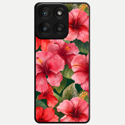  Hibiscus Pattern Glass Case For Moto Edge 60 Pro back cover – full design glossy printed glass finish