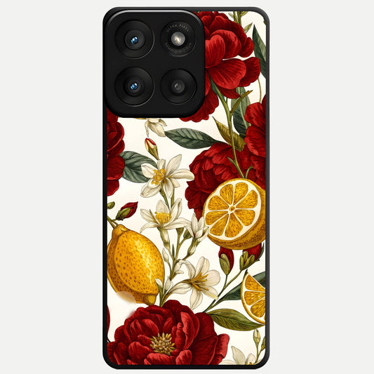  Lemon Rose Charm Glass Case For Moto Edge 60 Pro back cover – full design glossy printed glass finish