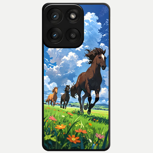  Majestic Horses Galloping Glass Case For Moto Edge 60 Pro back cover – full design glossy printed glass finish