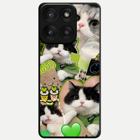  Matcha Cats Mood Glass Case For Moto Edge 60 Pro back cover – full design glossy printed glass finish