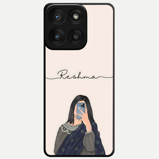  Mirror Mood Muse With Custom Name Glass Case For Moto Edge 60 Pro back cover – full design glossy printed glass finish