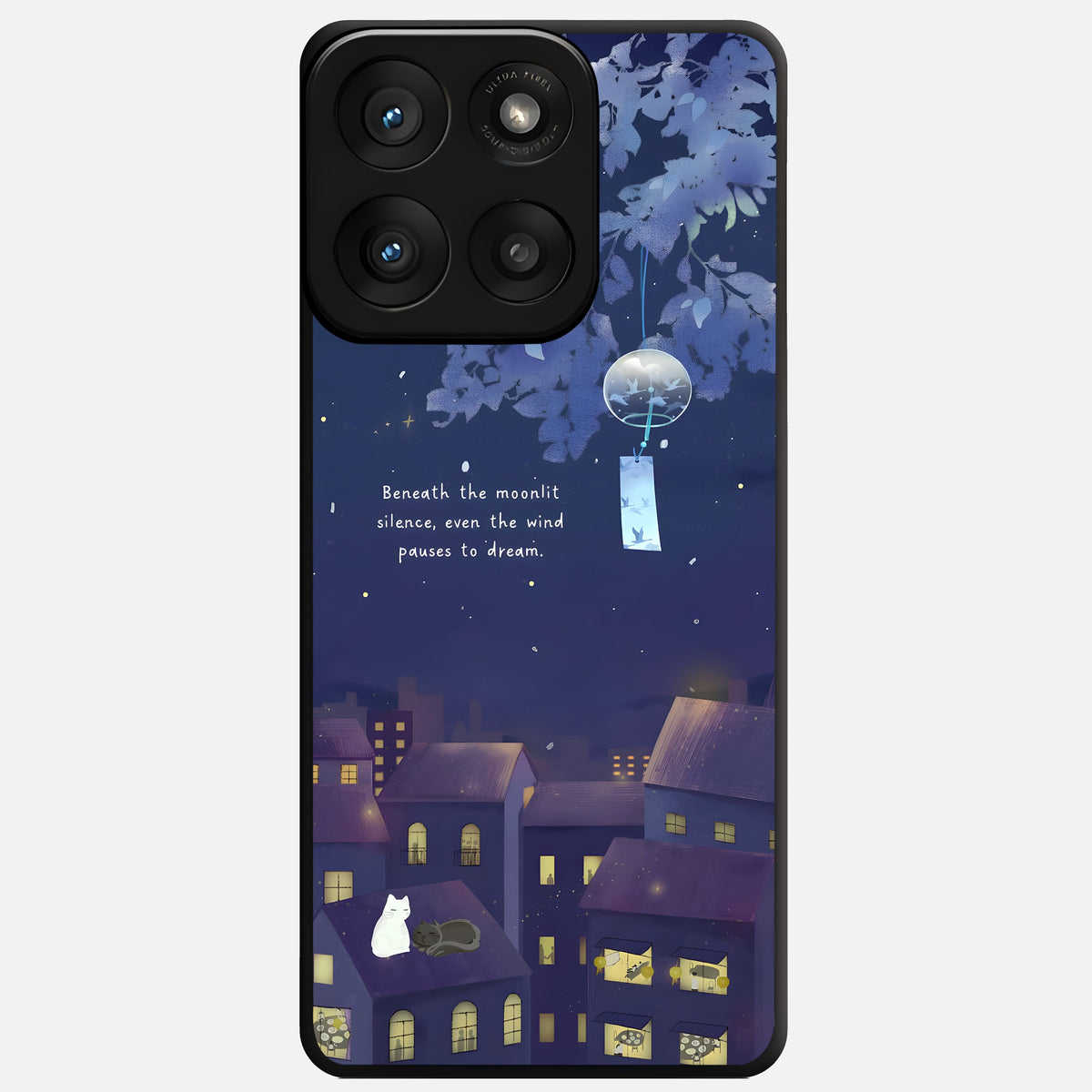  Moonlit Cat Silence Glass Case For Moto Edge 60 Pro back cover – full design glossy printed glass finish