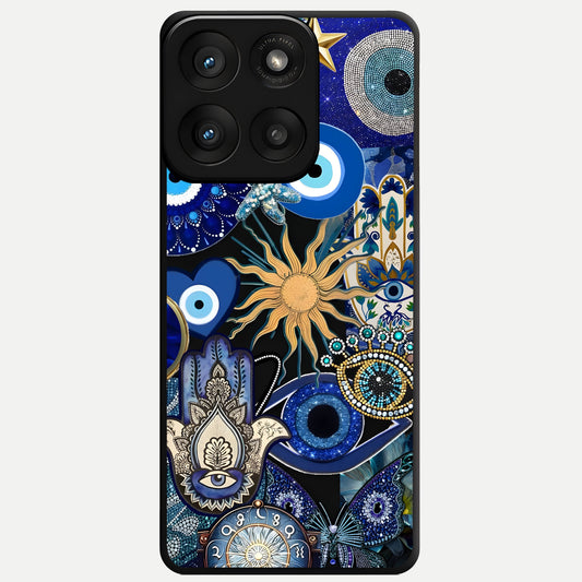  Mystic Blue Evil Eye Glass Case For Moto Edge 60 Pro back cover – full design glossy printed glass finish