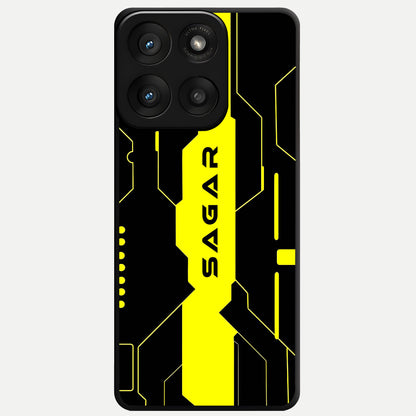  Neon CYBERPUNK Custom Name Glass Case For Moto Edge 60 Pro back cover – full design glossy printed glass finish