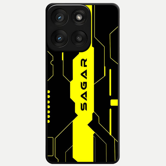  Neon CYBERPUNK Custom Name Glass Case For Moto Edge 60 Pro back cover – full design glossy printed glass finish
