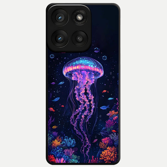  Neon Jellyfish Glass Case For Moto Edge 60 Pro back cover – full design glossy printed glass finish