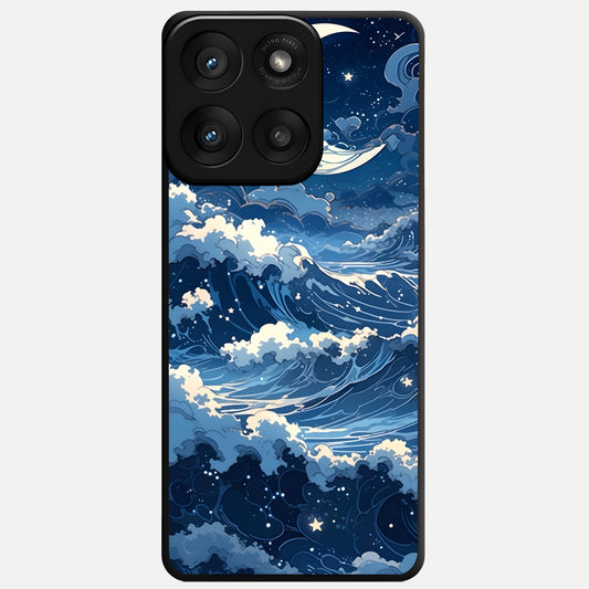  Ocean Moon Waves Glass Case For Moto Edge 60 Pro back cover – full design glossy printed glass finish
