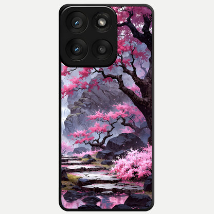  Pink Sunflower Glow Glass Case For Moto Edge 60 Pro back cover – full design glossy printed glass finish