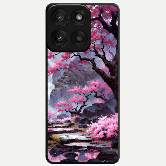  Pink Sunflower Glow Glass Case For Moto Edge 60 Pro back cover – full design glossy printed glass finish