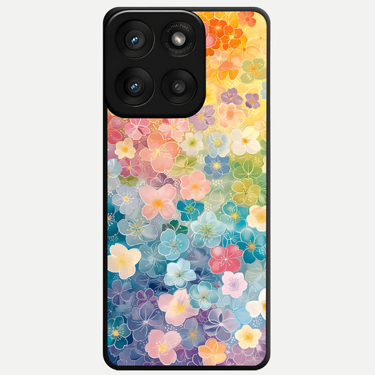  Rainbow Blossom Burst Glass Case For Moto Edge 60 Pro back cover – full design glossy printed glass finish