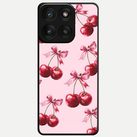 Red Cherries Pattern Glass Case For Moto Edge 60 Pro back cover – full design glossy printed glass finish