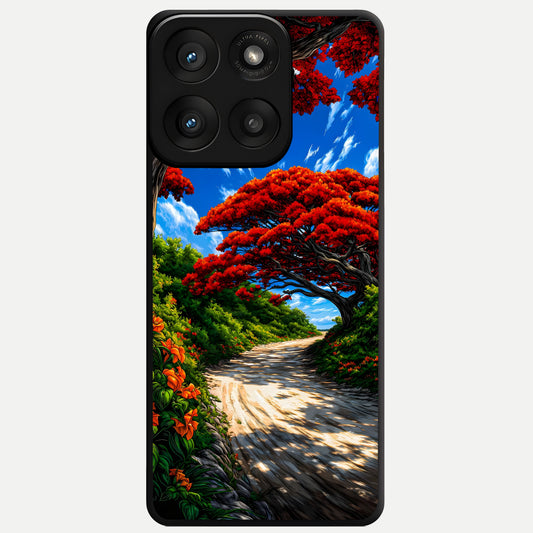  Red Trees Pathway Glass Case For Moto Edge 60 Pro back cover – full design glossy printed glass finish