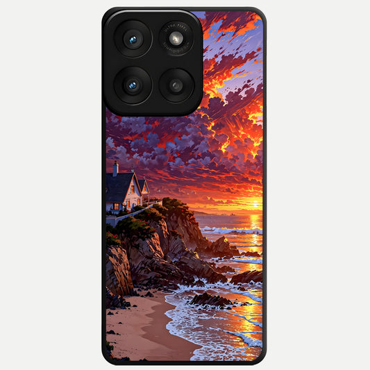  Sunset House By Sea Glass Case For Moto Edge 60 Pro back cover – full design glossy printed glass finish